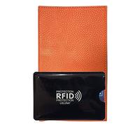LOLUNA® Porte Carte identité - Permis de Conduire + étui Carte RFID - Carte bancaire - Navigo - Petit Format Compact, Fin et Plat, Emplacement Cousu, en Cuir dans Plusieurs Couleurs - Orange