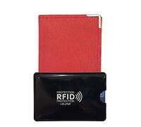 LOLUNA® Porte-Carte Simple 1 à 2 Carte + étui Carte RFID, Compact en Cuir chèvre Made in France, Existe en Plusieurs Couleur pour Homme et Femme - Rouge