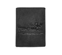 LOLUNA® Porte-Cartes en Cuir Motif Bateau, Portefeuille Compact Multi-Poches, Protection RFID, idée Cadeau fête, Anniversaire (Noir)