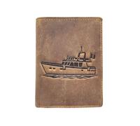LOLUNA® Porte-Cartes en Cuir Motif Bateau, Portefeuille Compact Multi-Poches, Protection RFID, idée Cadeau fête, Anniversaire (Marron)
