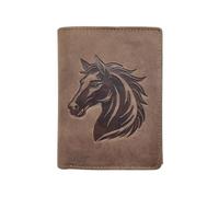 LOLUNA® Porte-Cartes en Cuir Motif Cheval, Portefeuille Compact Multi-Poches, Protection RFID, idée Cadeau fête, Anniversaire (Marron)