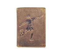 LOLUNA® Porte-Cartes en Cuir Motif Foot, Portefeuille Compact Multi-Poches, Protection RFID, idée Cadeau fête, Anniversaire (Marron)