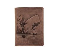 LOLUNA® Porte-Cartes en Cuir Motif LA Peche, Portefeuille Compact Multi-Poches, Protection RFID, idée Cadeau fête, Anniversaire (Marron)