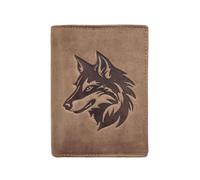 LOLUNA® Porte-Cartes en Cuir Motif Loup, Portefeuille Compact Multi-Poches, Protection RFID, idée Cadeau fête, Anniversaire (Marron)
