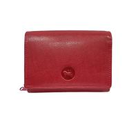 LOLUNA® Porte-Monnaie Femme Cuir véritable, RFID Blocage, Multi Compartiments, Portefeuille, Compagnon, pour 12 Cartes, Billet, Monnaie, identité et permis - Rouge