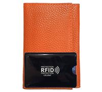 LOLUNA® Porte Papier Voiture Cuir Souple + étui Carte RFID, Format 3 Volets Compact, Carte Grise, permis, identité, Assurance, crédit - Orange