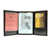 LOLUNA® - Porte Papier Voiture en Cuir Graine Souple - Format 3 Volets Compact - Etui Carte Grise, permis, identité, Assurance, crédit, dans Plusieurs Couleur pour Homme et Femme - Brun
