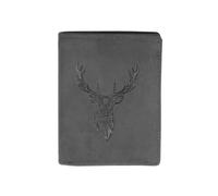 LOLUNA® Portefeuille Cerf Cuir Vintage, RFID Blocage, 3 Volets avec Pression, Carte, permis, identité et Monnaie - Idée Cadeau (Noir Cerf)