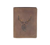 LOLUNA® Portefeuille Cerf Cuir Vintage, RFID Blocage, 3 Volets avec Pression, Carte, permis, identité et Monnaie - Idée Cadeau (Marron Cerf)