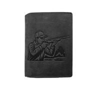 LOLUNA® Portefeuille Chasseur Cuir Vintage, RFID Blocage, 3 Volets avec Pression, Carte, permis, identité et Monnaie - Idée Cadeau (Noir)