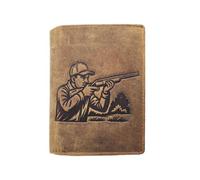 LOLUNA® Portefeuille Chasseur Cuir Vintage, RFID Blocage, 3 Volets avec Pression, Carte, permis, identité et Monnaie - Idée Cadeau (Marron)