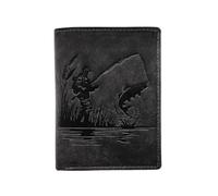LOLUNA® Portefeuille LA Peche Cuir Vintage, RFID Blocage, 3 Volets avec Pression, Carte, permis, identité et Monnaie - Idée Cadeau (Noir)