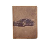 LOLUNA® Portefeuille Motif imprimé Cuir Vintage, RFID Blocage, 3 Volets avec Pression, Carte, permis, identité et Monnaie - Idée Cadeau (Marron Voiture)