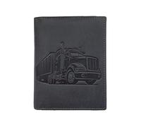 LOLUNA® Portefeuille Motif imprimé Cuir Vintage, RFID Blocage, 3 Volets avec Pression, Carte, permis, identité et Monnaie - Idée Cadeau (Noir Camion)