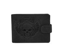 LOLUNA® Portefeuille Motif imprimé Cuir Vintage, RFID Blocage, 3 Volets avec Pression, Carte, permis, identité et Monnaie - Idée Cadeau (Noir Tete Patte)