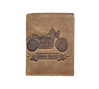 LOLUNA® Portefeuille Moto Cuir Vintage, RFID Blocage, 3 Volets avec Pression, Carte, permis, identité et Monnaie - Idée Cadeau (Marron Moto)