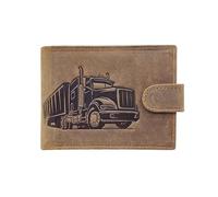 LOLUNA® Portefeuille Motif imprimé Cuir Vintage, RFID Blocage, 3 Volets avec Pression, Carte, permis, identité et Monnaie - Idée Cadeau (Marron Camion Patte)