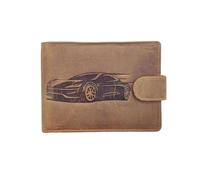 LOLUNA® Portefeuille Motif imprimé Cuir Vintage, RFID Blocage, 3 Volets avec Pression, Carte, permis, identité et Monnaie - Idée Cadeau (Marron Voiture Patte)