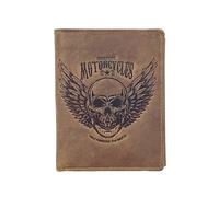 LOLUNA® Portefeuille Motif imprimé Cuir Vintage, RFID Blocage, 3 Volets avec Pression, Carte, permis, identité et Monnaie - Idée Cadeau (Marron Tete)