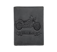 LOLUNA® Portefeuille Motif imprimé Cuir Vintage, RFID Blocage, 3 Volets avec Pression, Carte, permis, identité et Monnaie - Idée Cadeau (Noir Moto)