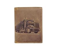 LOLUNA® Portefeuille Motif imprimé Cuir Vintage, RFID Blocage, 3 Volets avec Pression, Carte, permis, identité et Monnaie - Idée Cadeau (Marron Camion)