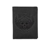 LOLUNA® Portefeuille Motif imprimé Cuir Vintage, RFID Blocage, 3 Volets avec Pression, Carte, permis, identité et Monnaie - Idée Cadeau (Noir Tete)