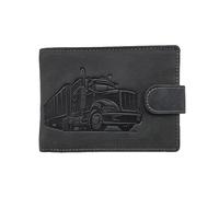 LOLUNA® Portefeuille Motif imprimé Cuir Vintage, RFID Blocage, 3 Volets avec Pression, Carte, permis, identité et Monnaie - Idée Cadeau (Noir Camion Patte)