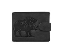 LOLUNA® Portefeuille Sanglier Cuir Vintage Patte Italien Homme en Cuir Protection RFID - idée Cadeau fête, Anniversaire (Noir)