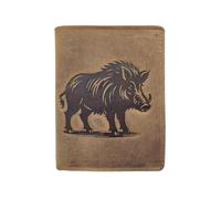 LOLUNA® Portefeuille Sanglier Cuir Vintage, RFID Blocage, 3 Volets avec Pression, Carte, permis, identité et Monnaie - Idée Cadeau (Marron)