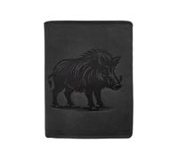 LOLUNA® Portefeuille Sanglier Cuir Vintage, RFID Blocage, 3 Volets avec Pression, Carte, permis, identité et Monnaie - Idée Cadeau (Noir)