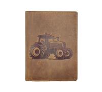 LOLUNA® Portefeuille Tracteur Cuir Vintage, RFID Blocage, 3 Volets avec Pression, Carte, permis, identité et Monnaie (Marron Tracteur)