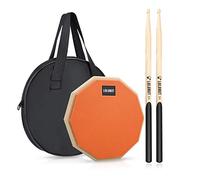 Lolunut Pad de batterie d'entraînement silencieux double face en caoutchouc souple avec bâtonnets de batterie en bois massif 20 cm - Orange