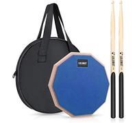 LOLUNUT - Pad d'entraînement à la batterie - pad silencieux double face en caoutchouc souple avec baguettes de batterie en bois massif (20,3 cm, bleu)