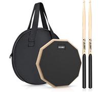 LOLUNUT Pad d'entraînement à la batterie silencieux double face en caoutchouc souple avec baguettes de batterie en bois massif Bleu 20,3 cm