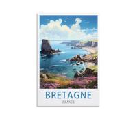 LOLWNNI Poster de voyage vintage Bretagne France - 30 x 45 cm - Impression sur toile - Décoration murale pour salon, chambre à coucher