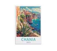 LOLWNNI Poster de voyage vintage Crète Chania 20 x 30 cm Impression sur toile pour décoration de salon et chambre à coucher