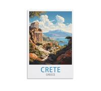 LOLWNNI Poster de voyage vintage Crète Grèce 20 x 30 cm Impression sur toile pour décoration de salon et chambre à coucher