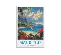 LOLWNNI Poster de voyage vintage de l'île Maurice Afrique de l'Est (50 x 75 cm) - Impression sur toile pour décoration de salon, chambre à coucher