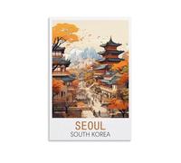 LOLWNNI Poster de voyage vintage de Séoul Corée du Sud 40 x 60 cm sur toile pour décoration de salon, chambre à coucher