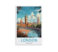 LOLWNNI Poster de voyage vintage Londres Angleterre 20 x 30 cm Impression sur toile pour décoration de salon et chambre à coucher