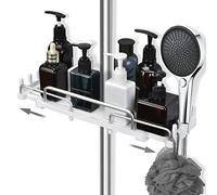 Lolypot Étagère de Douche télescopique 32-48 cm, Suspendre pour Salle de Bain sans perçage, étagère de Rangement pour Barre de Douche de 18 à 25 mm (Blanc)