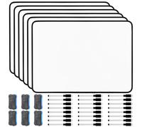 LOLYSIC Kit de 6 Ardoise Effa?able A4 Double Face, Petit Tableau Blanc Effa?able avec 24 Marqueurs et 6 Gommes, Ardoise Blanche sans Magnétisme pour Bureau et Réunion