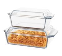 LOLYSIC Lot de 2 cocottes rectangulaires en verre avec couvercles - Passe au four - Passe au micro-ondes - 1 l et 1,5 l