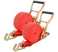 LOLYSIC Lot de 2 sangles d'arrimage de 6 m avec cliquet, 2000 kg, résistantes à la rupture, avec crochets pour rails d'ancrage combinés, idéales pour déplacer et sécuriser la charge dans les camions