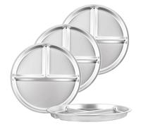 LOLYSIC Lot de 4 assiettes en acier inoxydable, 3 sections, assiettes de camping de 23 cm, assiettes divisées, plateau en acier inoxydable pour personnes souffrant d'obésité