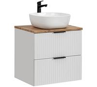 Lomadox Badmöbel - Ensemble meuble bas blanc mat rainuré avec lavabo en céramique et 2 tiroirs à fermeture douce - Dimensions (l x H x P) : 60,6 x 74,2 x 46,5 cm