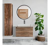 Lomadox Ensemble complet de meubles de salle de bain 3 pièces en chêne chêne vintage : miroir LED, lavabo avec meuble bas de 80 cm, armoire haute
