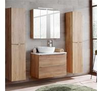 Lomadox Ensemble complet de meubles de salle de bain avec vasque en céramique et chêne blanc brillant avec miroir LED 3D