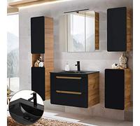 Lomadox Ensemble complet de meubles de salle de bain en anthracite satiné avec lavabo en céramique et armoire miroir LED Wotan de 81 cm et armoire miroir LED, l x H x P : env. 180 x 195 x 46 cm