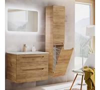 Lomadox Ensemble Complet de Meubles de Salle de Bain en chêne et céramique avec Miroir LED et Panier à Linge